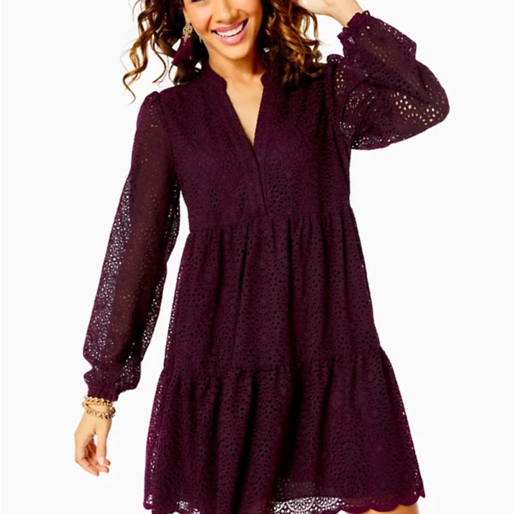 Lilly Pulitzer Winona Eyelet Swing Dress Cherry Ganache L EUC